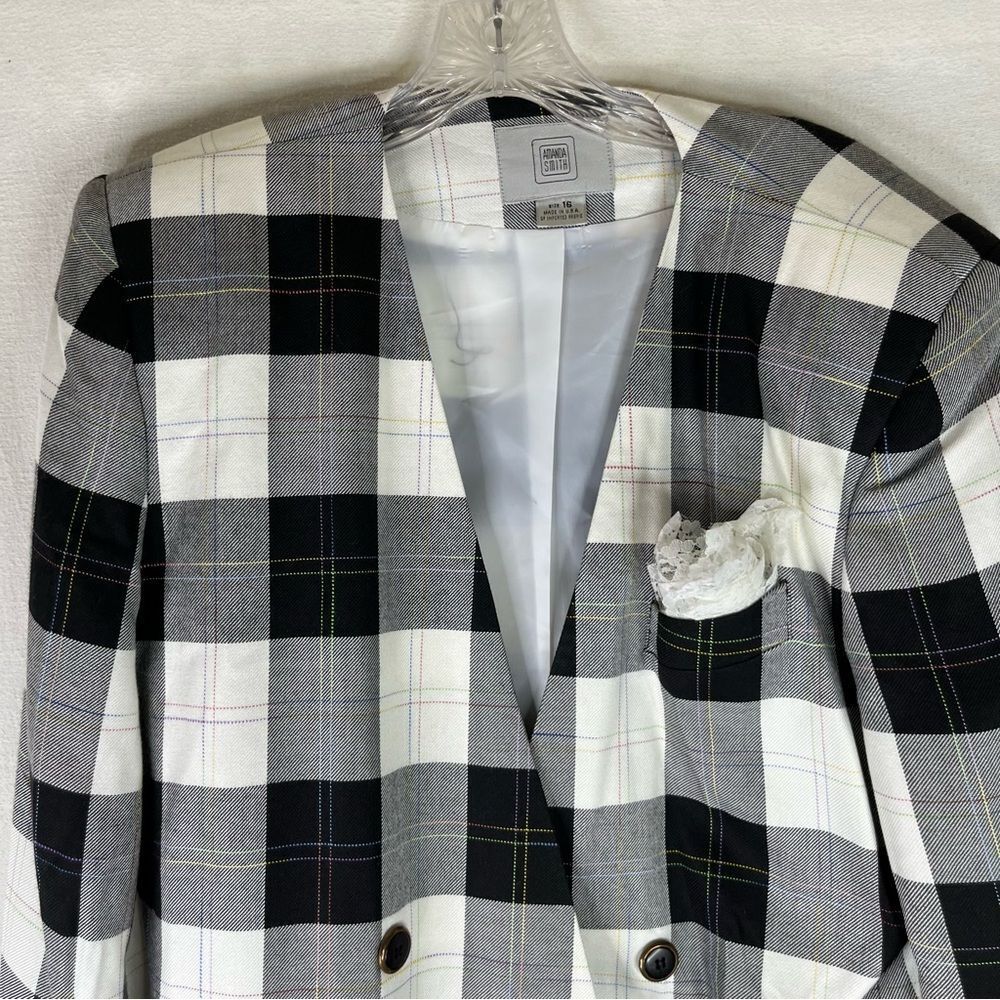 Amanda Smith Vintage Blazer Skirt Set 90s Clueless Plaid Double Breasted 16 - Picture 3 of 15